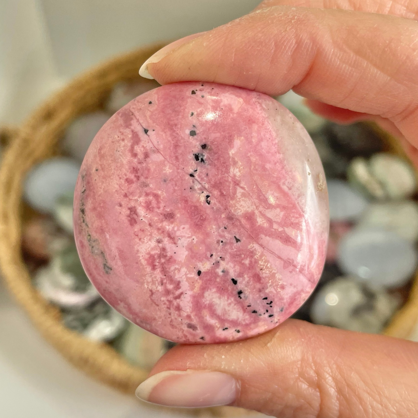 Peruvian Rhodonite Cookie Palm Stone