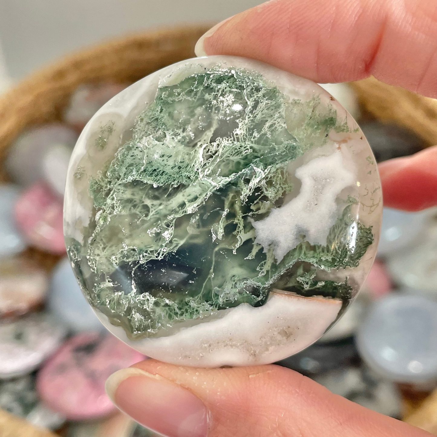 Moss Agate Cookie Palm Stones