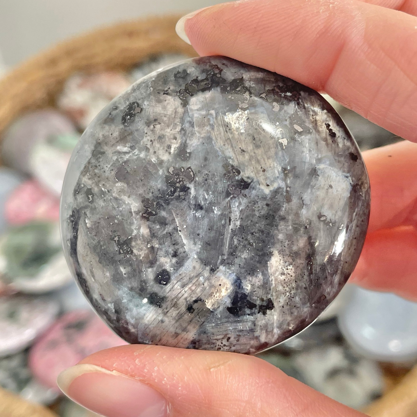 Larvikite Cookie Palm Stones