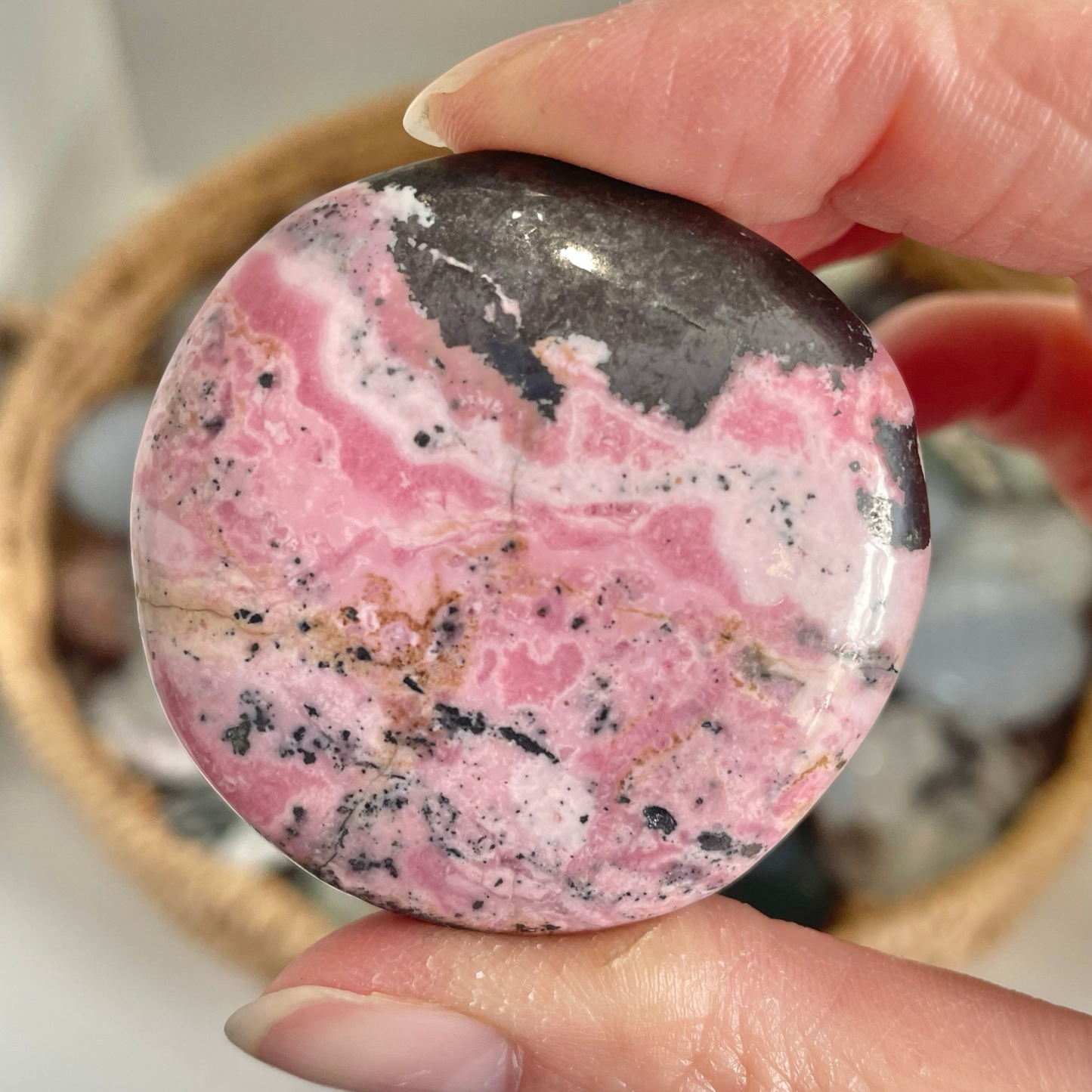 Peruvian Rhodonite Cookie Palm Stone