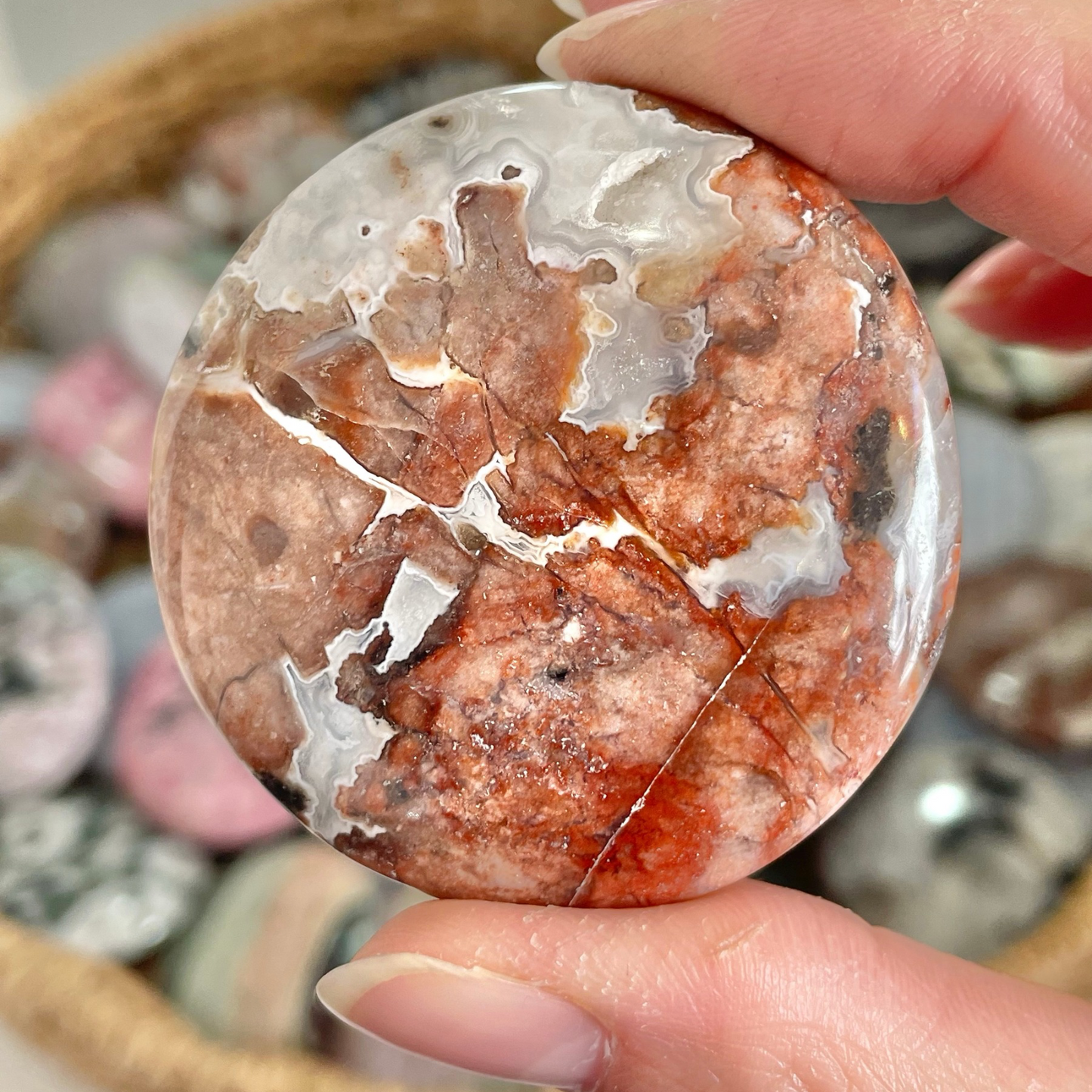 Sangria Lace Agate Cookie Palm Stone