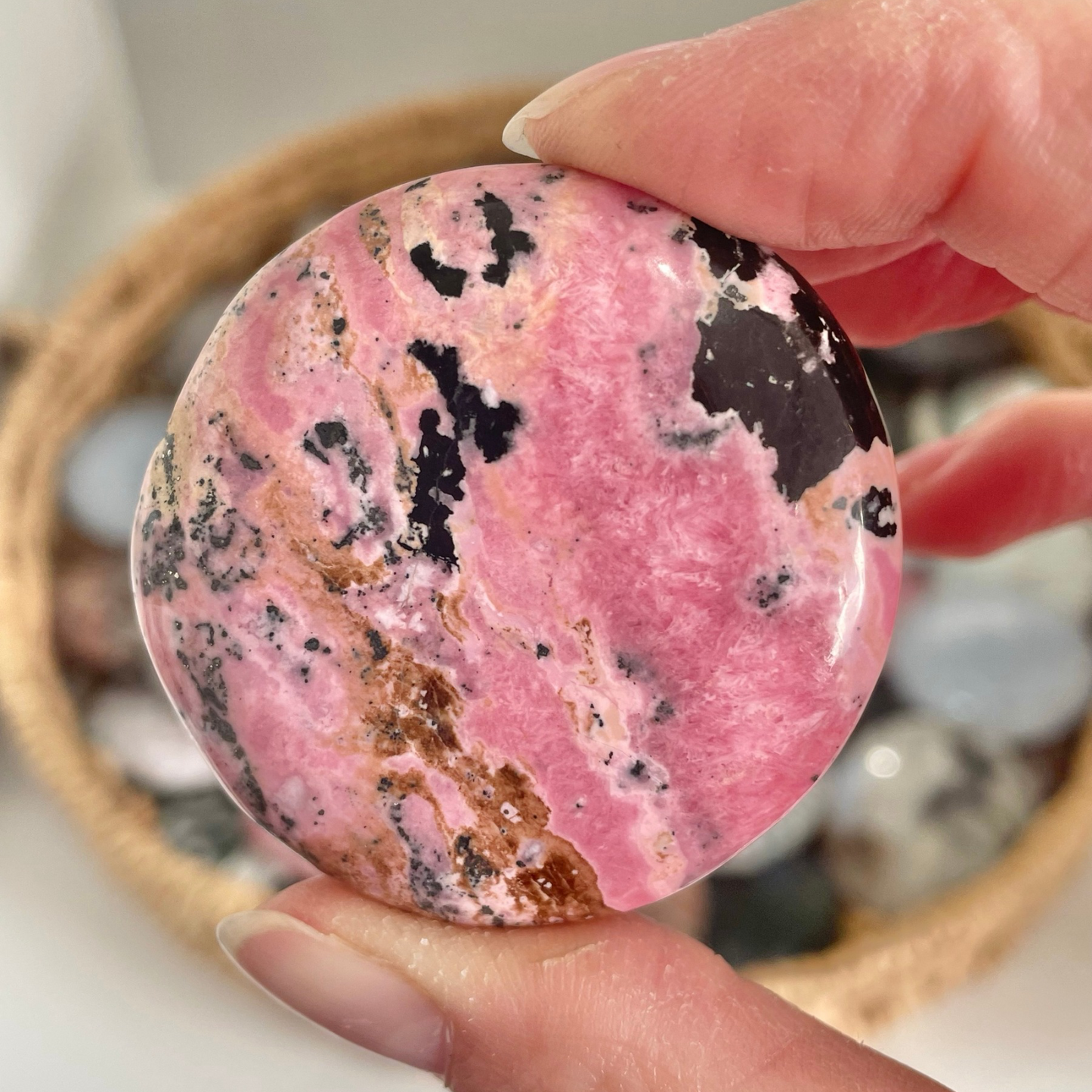 Peruvian Rhodonite Cookie Palm Stone