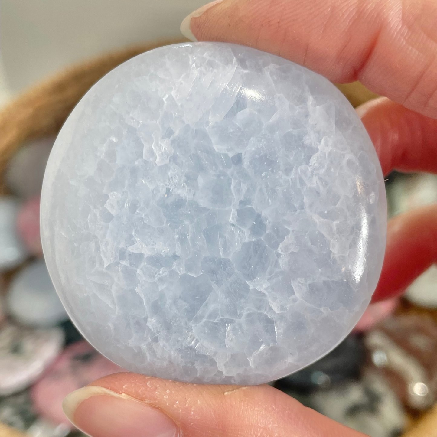 Sky Blue Calcite Cookie Palm Stones