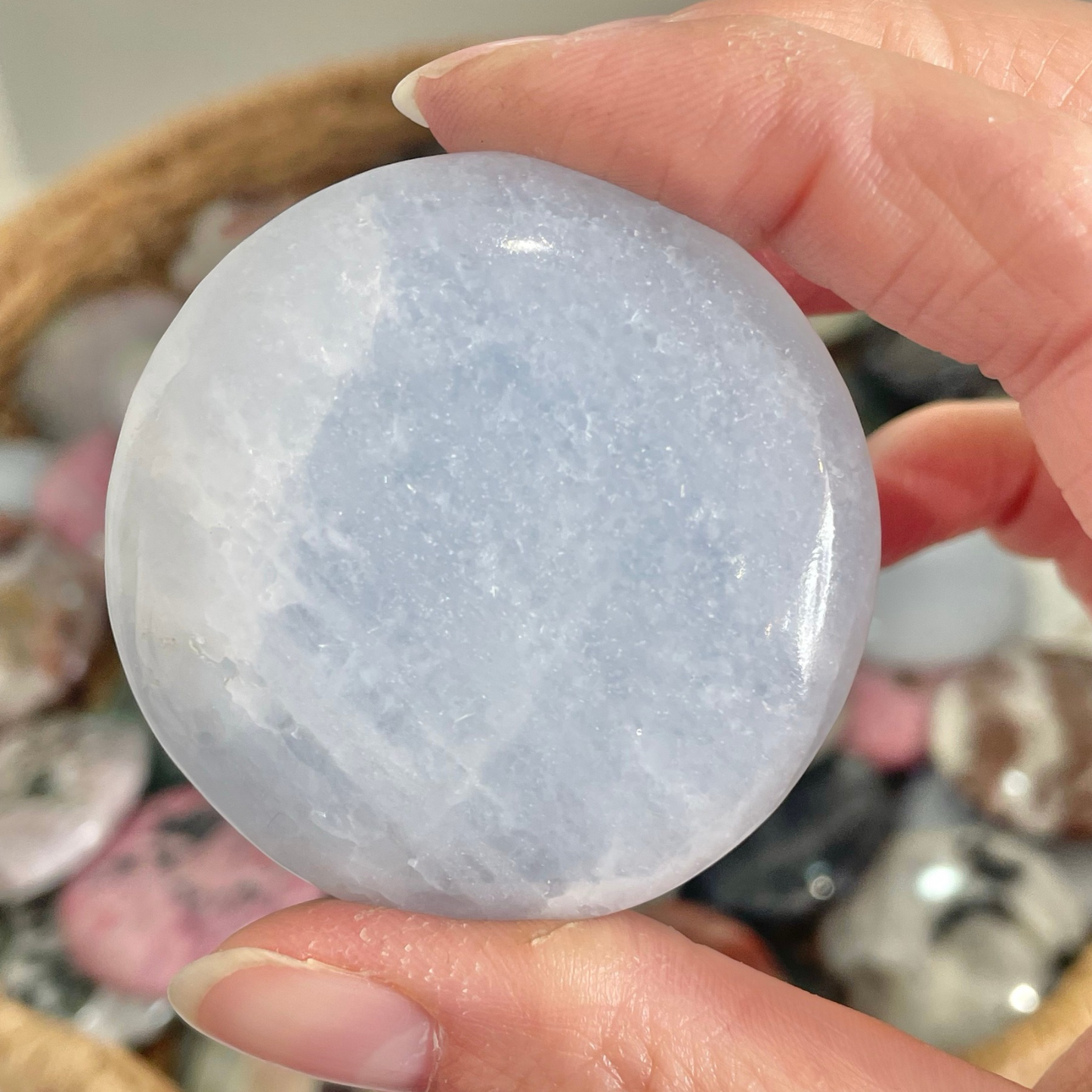 Sky Blue Calcite Cookie Palm Stones