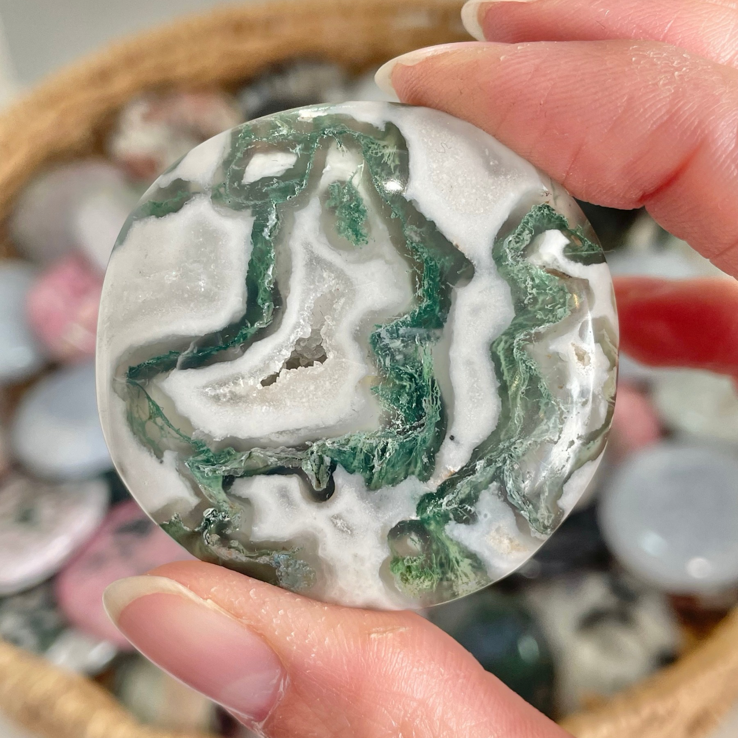 Moss Agate Cookie Palm Stones