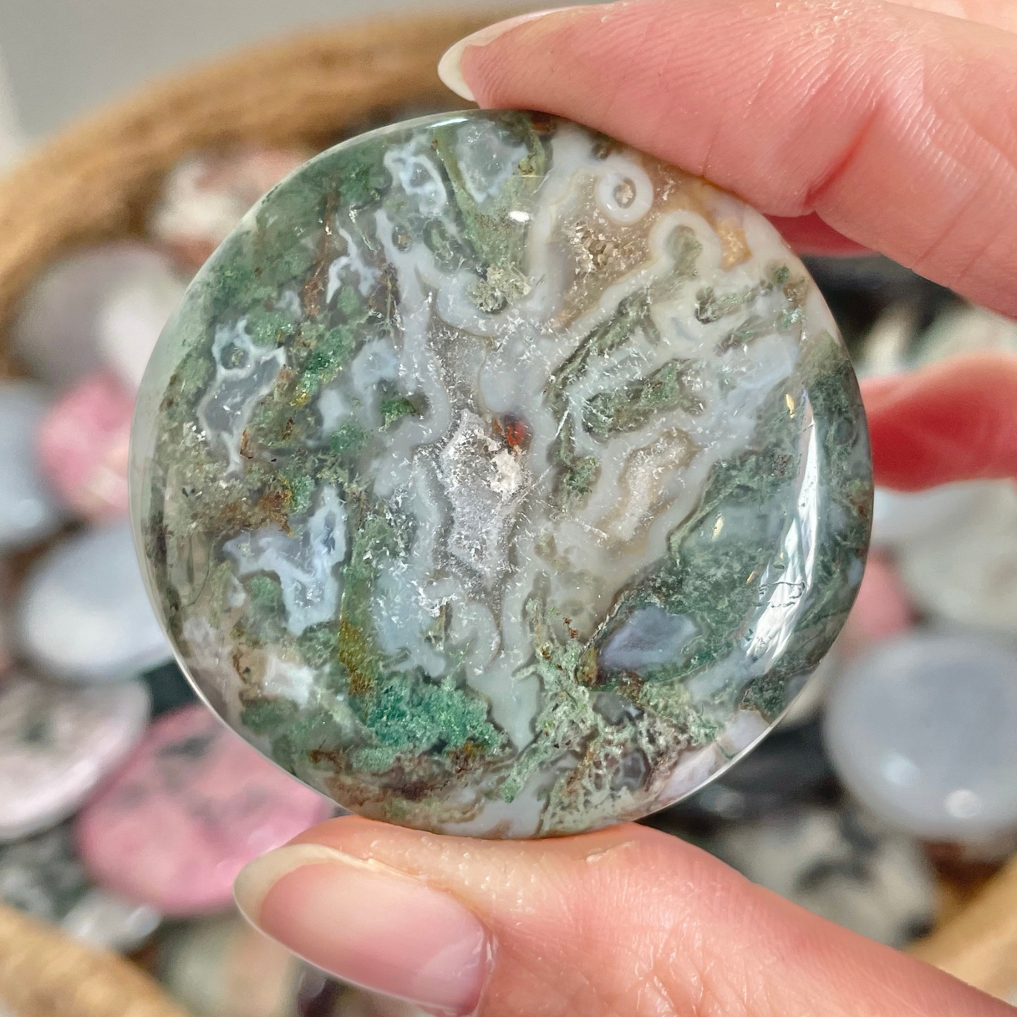 Moss Agate Cookie Palm Stones