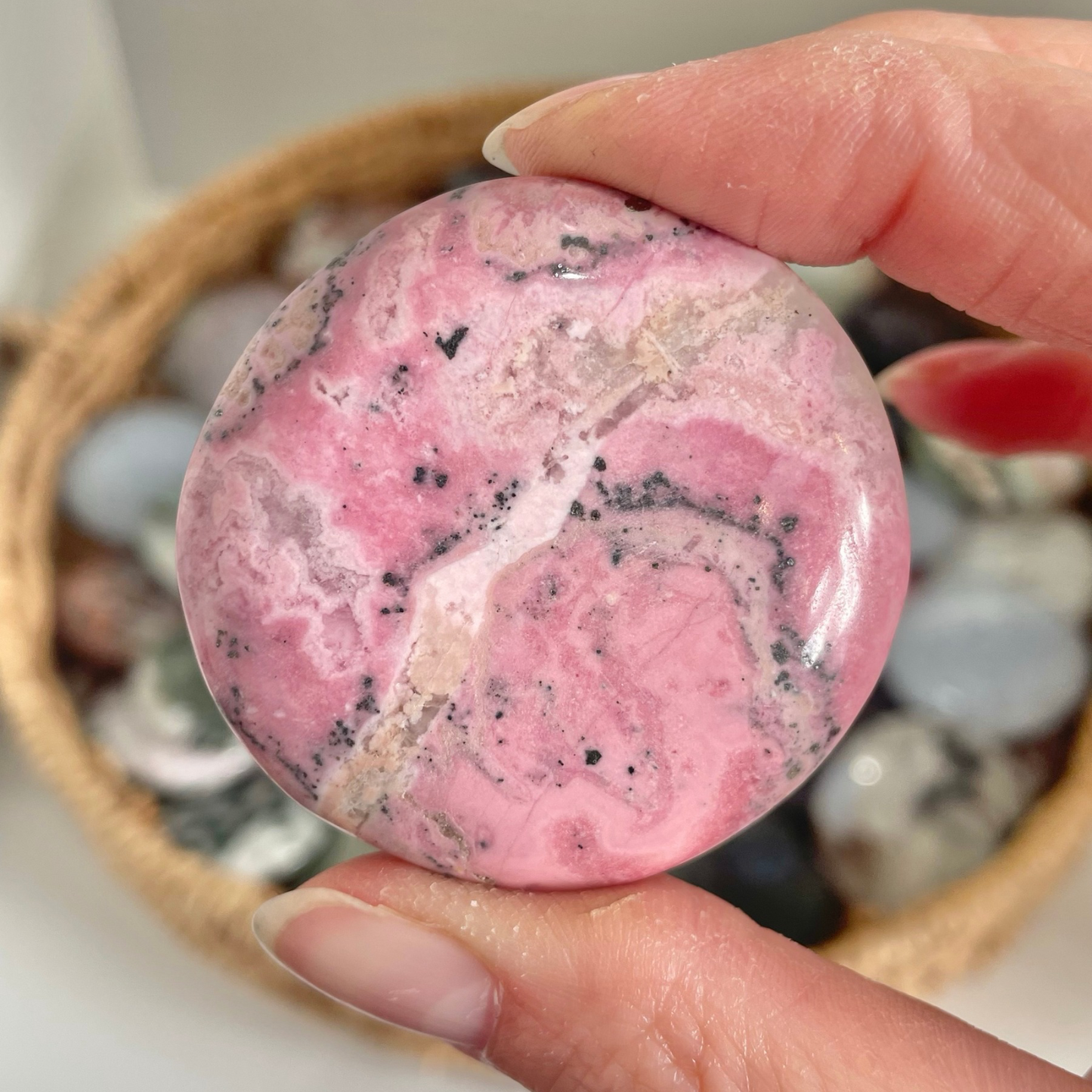 Peruvian Rhodonite Cookie Palm Stone